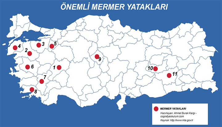 Türkiye mermer yatakları; Türkiye Geneli Doğal Taş Potansiyeli